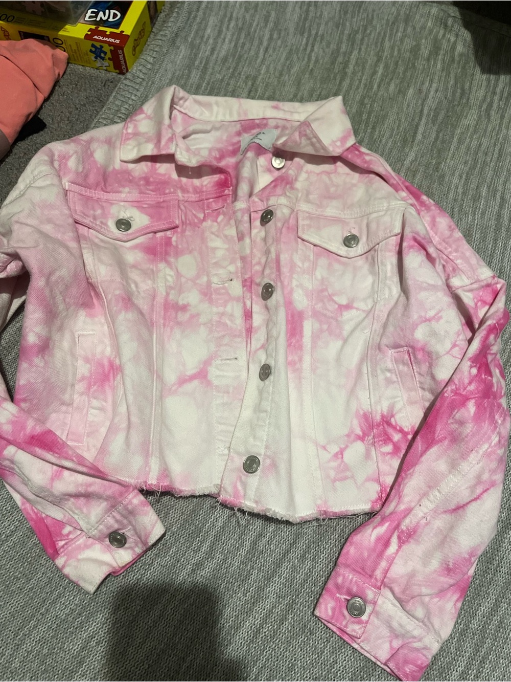 Rue21 Pink and White Tie-Dye Denim Jacket